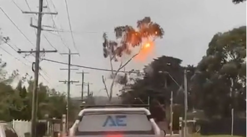 A tree has flown into power lines in Melbourne, causing an electrical explosion